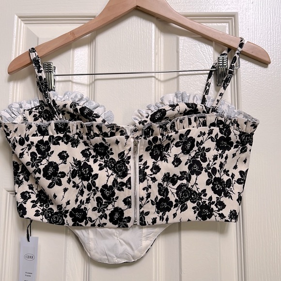 Black and White Floral Corset Bustier Top with Built-in Cups Women’s size M - Picture 4 of 5